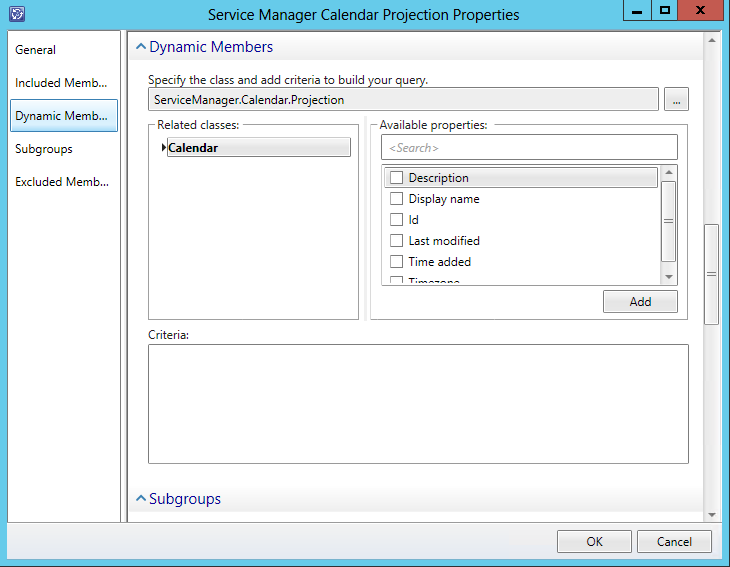 Service Manager Calendar Projection Items Group